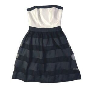 White House Black Market Romantic Strapless Dress Party Cocktail Black White 0‎
